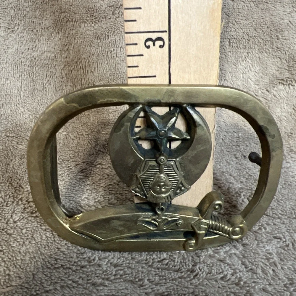 Vintage 1980 Shriners Mason Crescent Scimitar Solid Brass Belt Buckle Baron 6204